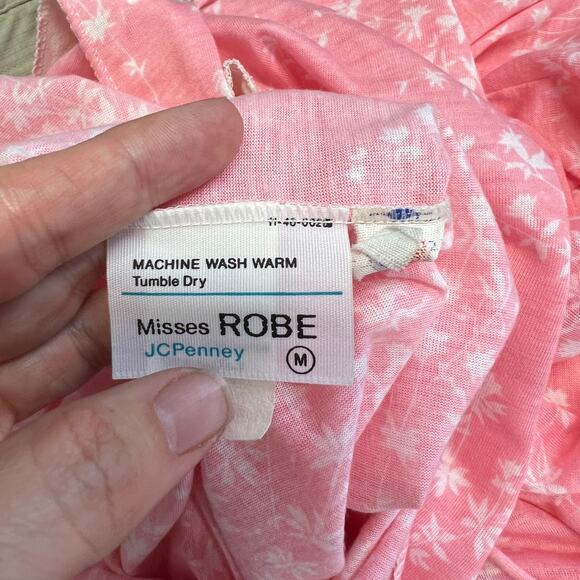 Vintage 70s JCPenney Short Sleeve Robe Pink Floral Size M Snap Button Cottage - Picture 5 of 6